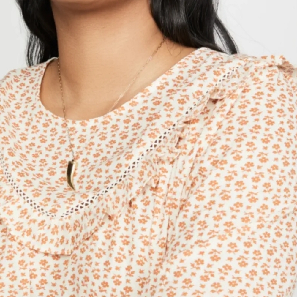 Ruffle-Yoke Prairie Peasant Modest Top in Cutout Blooms Size XL - Picture 3 of 11